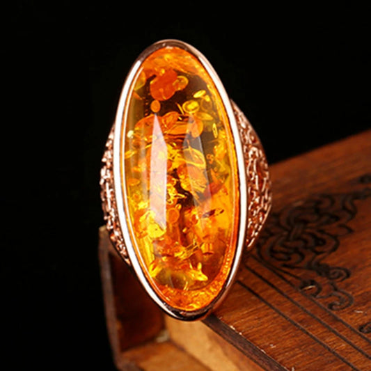 Women's Ring Trend Oval Amber Rings Fashion Elegant Party Golden Classic Jewelry Women Gothic