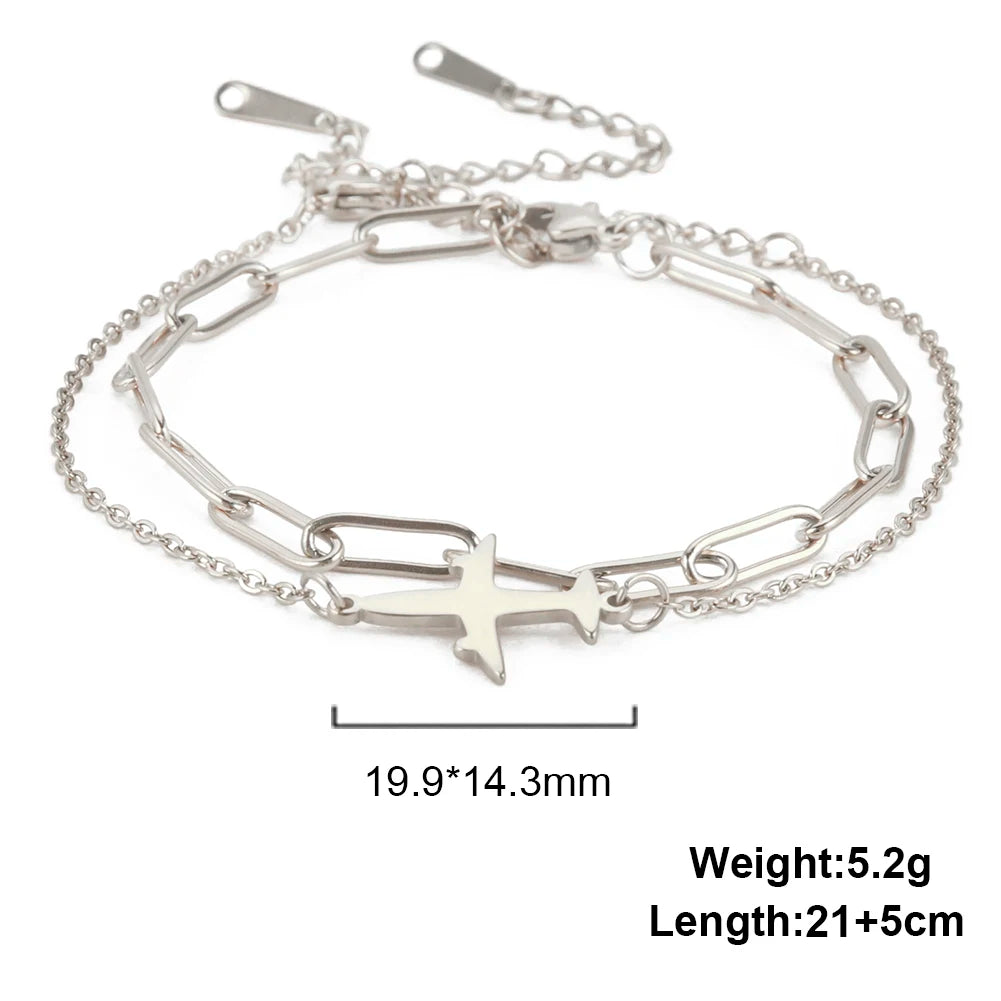 Kkjoy Stainless Steel Bohemia Gold Color Aircraft Anklets Two Layer Foot Legs Anklet Luxury Foot Chain Jewelry Accessories Gifts
