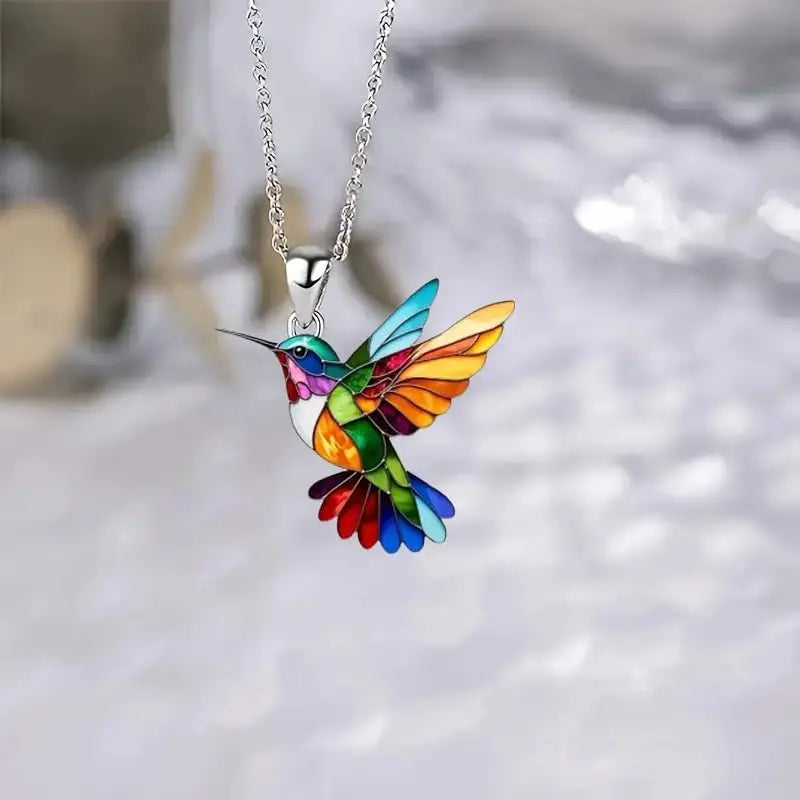 Colorful Hummingbird Bird Dangle Earring Necklaces, 2D Hummingbird Necklace, Birds Necklace For Women Girs Bird Lovers