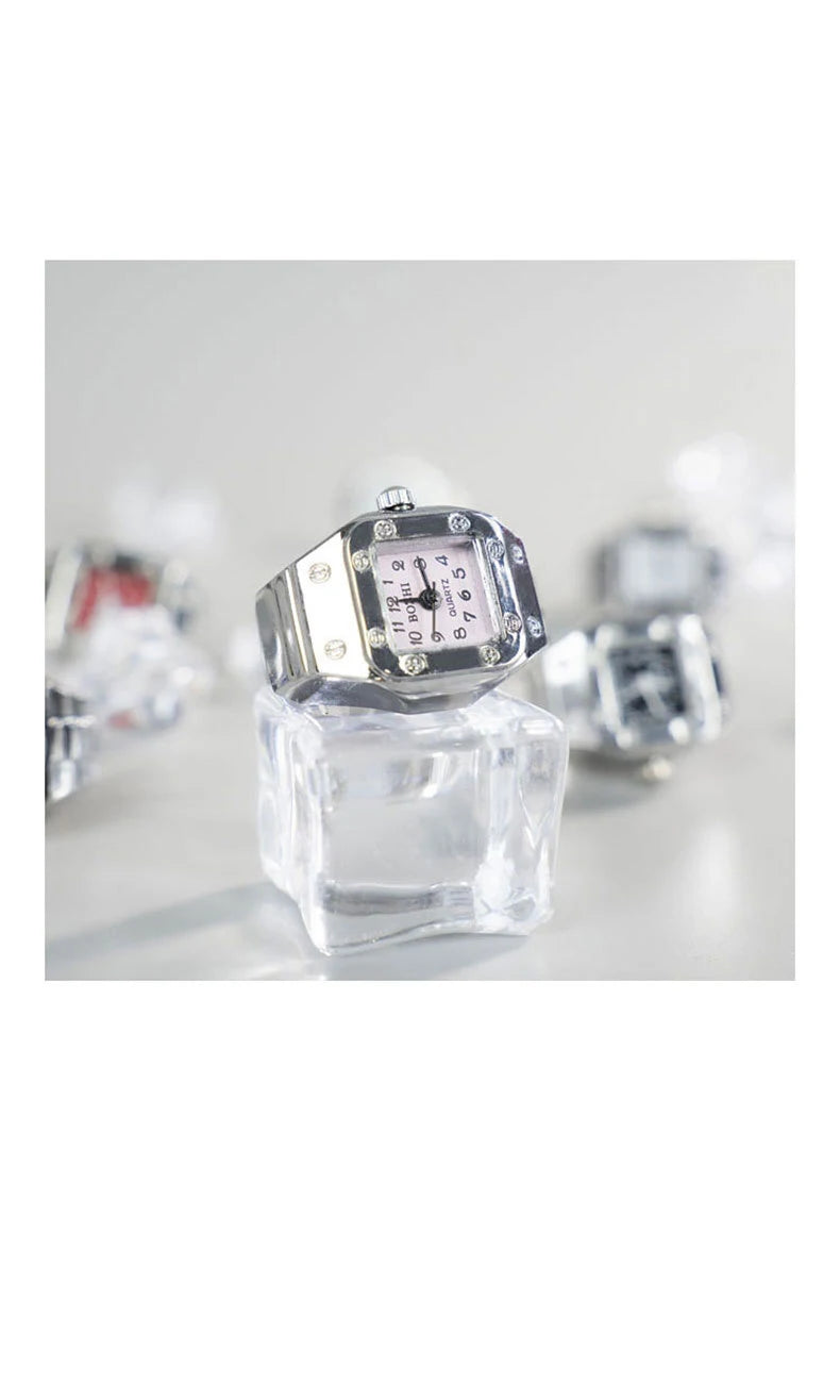 Kiss Jewelry Vintage Y2K Finger Watch Rings for Women Men Elastic Stretchy Roman Quartz Mini Watches Rings Punk anillos Gift