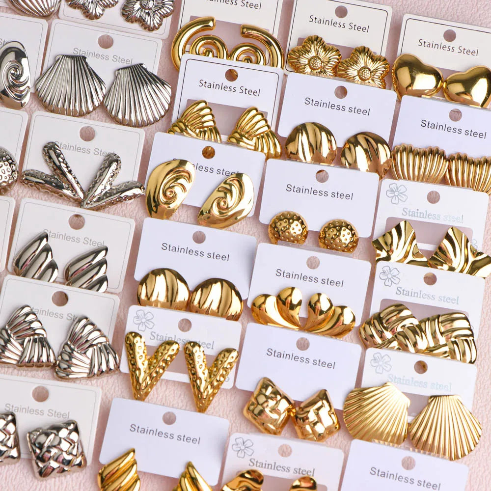 10Pairs/Lot Elegant Simple Stainless Steel Women Earrings Geometric Heart Mixed Style Jewelry Gift Giving Wedding Travel