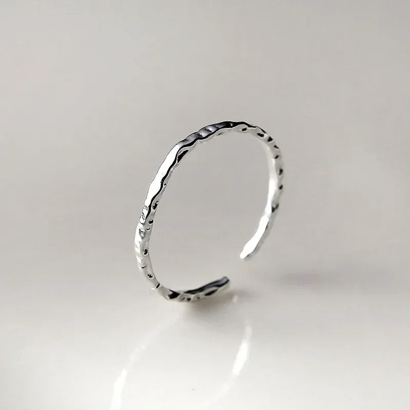 Real 925 Sterling Silver Minimalist Geometric Round Adjustable Rings for Women Trendy Fine Jewelry Irregular Accessories