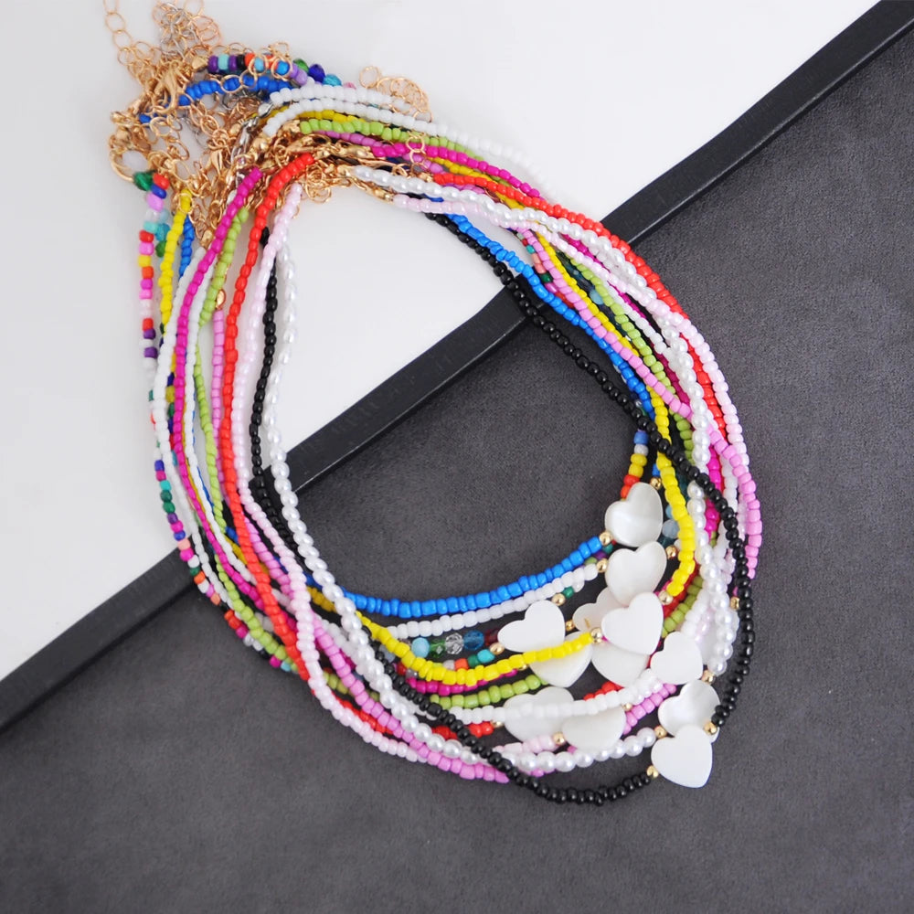 LATS Colorful Seed Beads Choker Nekklace for Women Girl New Love Heart Design Collar Fashion Jewelry Wholesale Dropshipping