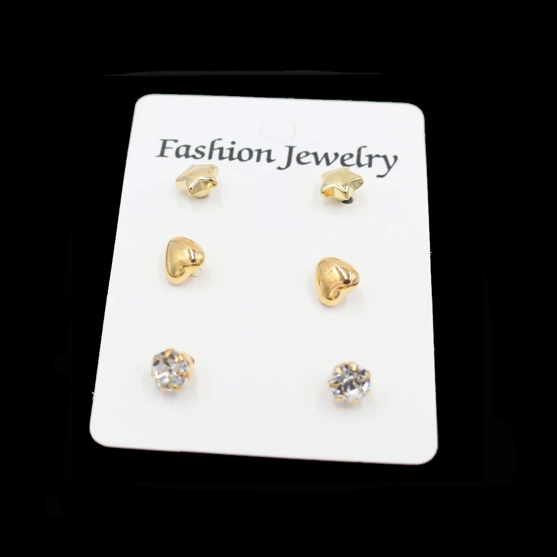 Trendy 12 Pairs/Set Cute Triangle Crystal Heart Stud Earrings for Women Ball Simulated Pearl Flower Brincos