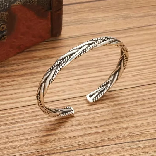 One, European and American Antique Silver Bracelet, Male and Female Personality, Fried Dough Twists Opening Adjustable Bracelet