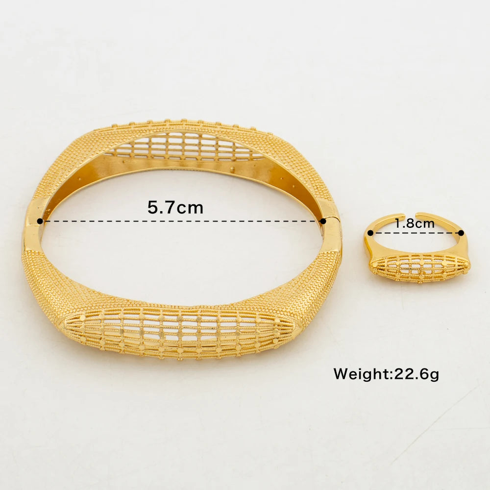 Charm Bracelets with Rings Dubai Wedding Bride Jewelry 18K Gold Plated Fashion Bangles for Women Open Ring Party Weddings Gifts