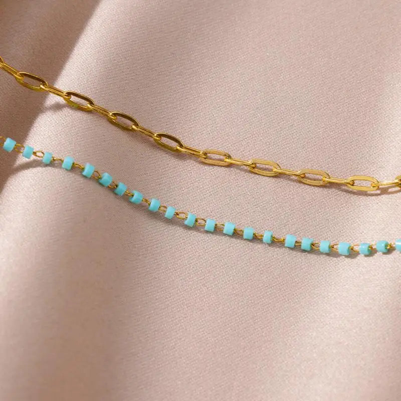 Anklets for Women Stainless Steel Stone Beaded Chain Anklet Summer Beach Accessories Boho Leg Bracelets Jewelry Tobilleras Mujer