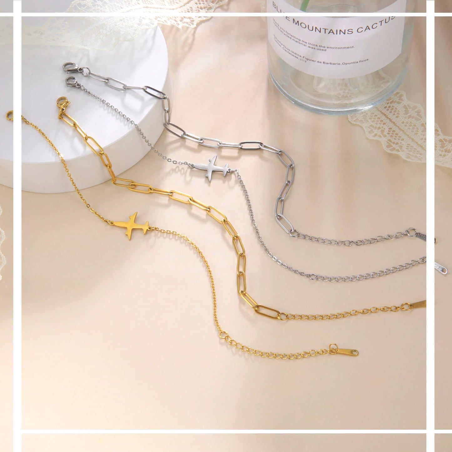 Kkjoy Stainless Steel Bohemia Gold Color Aircraft Anklets Two Layer Foot Legs Anklet Luxury Foot Chain Jewelry Accessories Gifts
