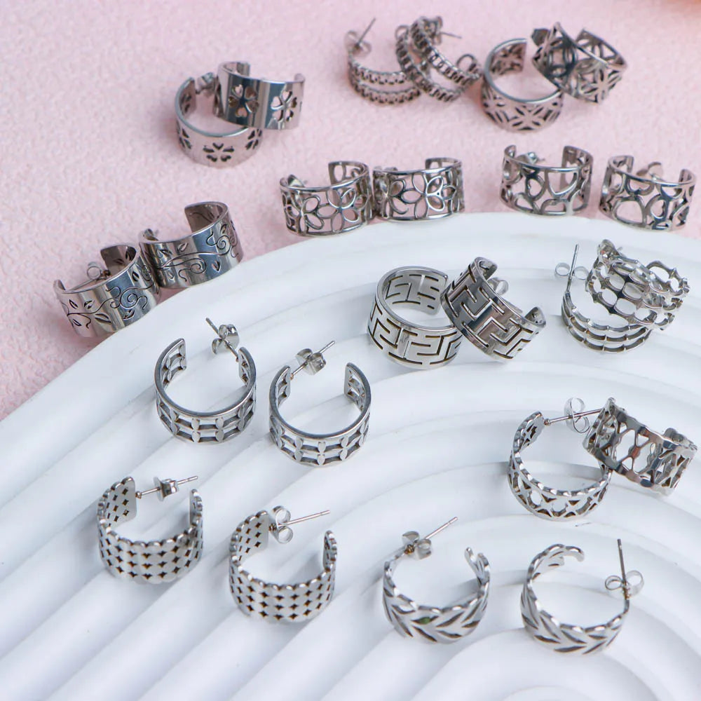 10Pairs/Lot Elegant Simple Stainless Steel Women Earrings Geometric Heart Mixed Style Jewelry Gift Giving Wedding Travel