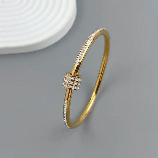 Classic slim waist zircon stainless steel gold-plated women's bracelet, high-quality waterproof metal bracelet, party jewelry