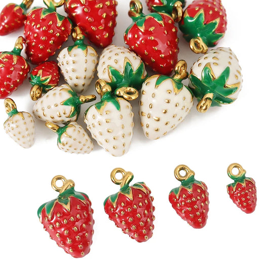 3pcs/lot Stainless Steel Enamel Strawberry Charms Pendants for DIY Jewelry Necklace Earrings Bracelets Making Accessories