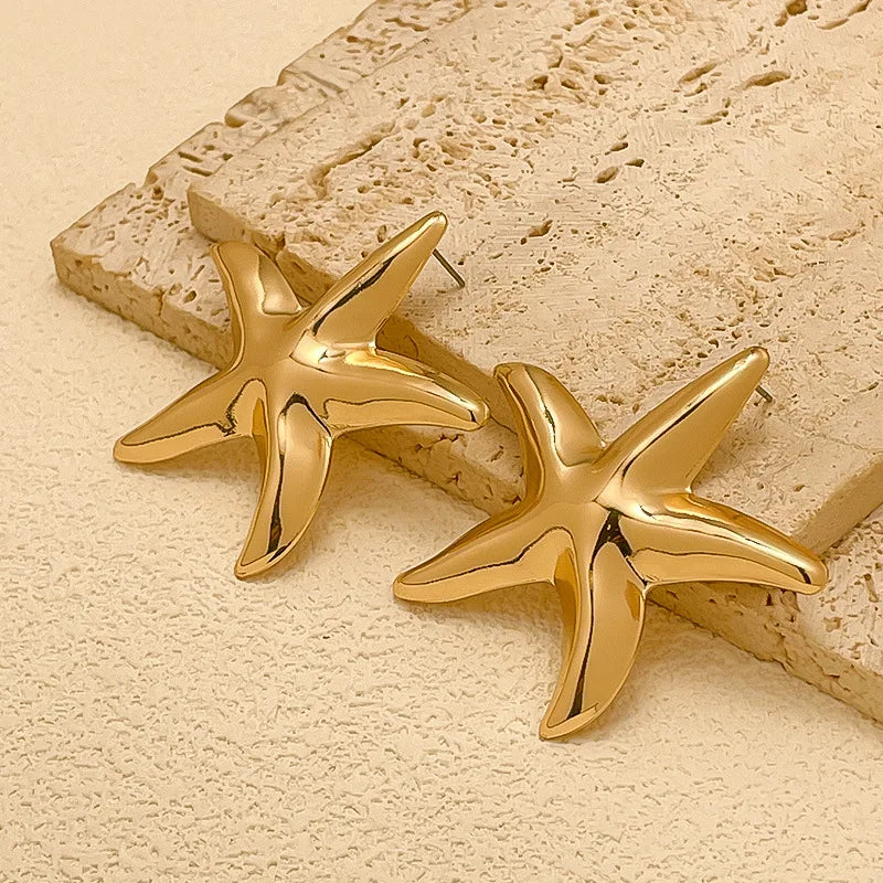 LATS Punk Metal Starfish Stud Earrings for Women Fashion Gold Color Star Geometric Temperament Earrings Summer Jewelry Gift