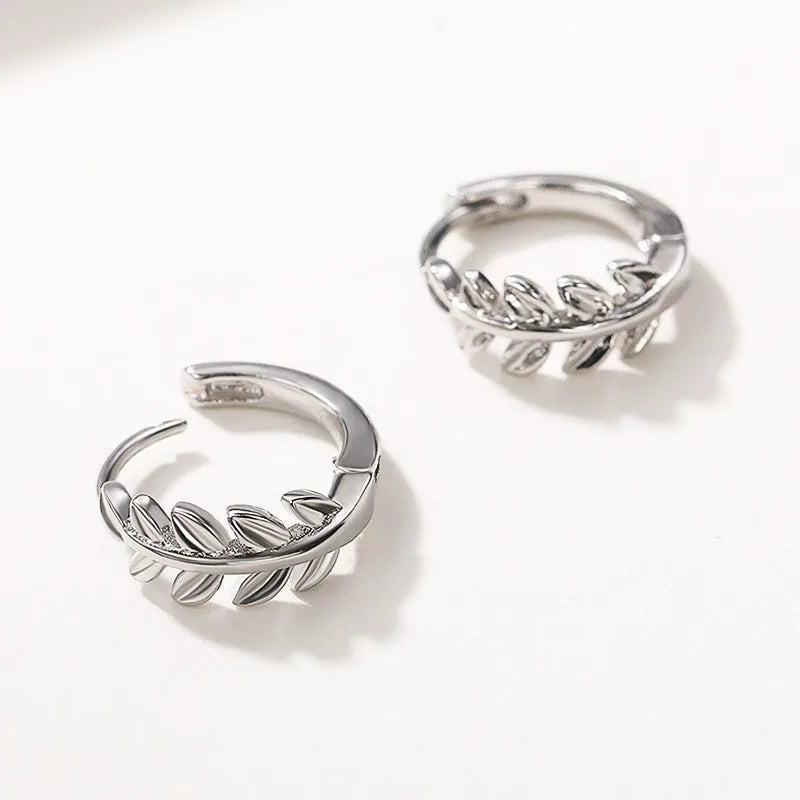 Huitan Fashion Leaf Hoop Earrings Women High-quality Silver Plated Exquisite Girl Earrings Daily Wear Accessories Korean Jewelry