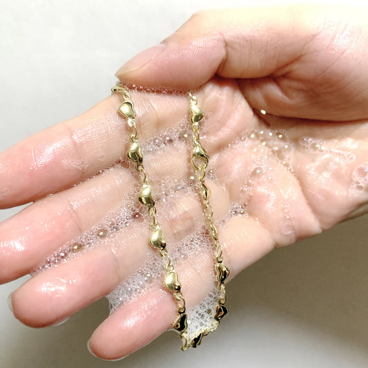 Sandalias descalzas para mujer, pulseras de tobillo de acero inoxidable macizo en oro de 18 quilates, dije de corazón pulido, 23-28 cm, resistente al agua