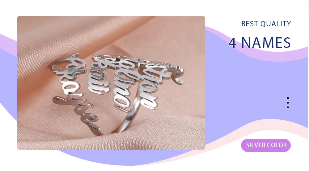 Custom Double First Name Finger Ring For Women Men Personalized Rings Couple Family Gift Gold Color Stainless Steel Jewelry