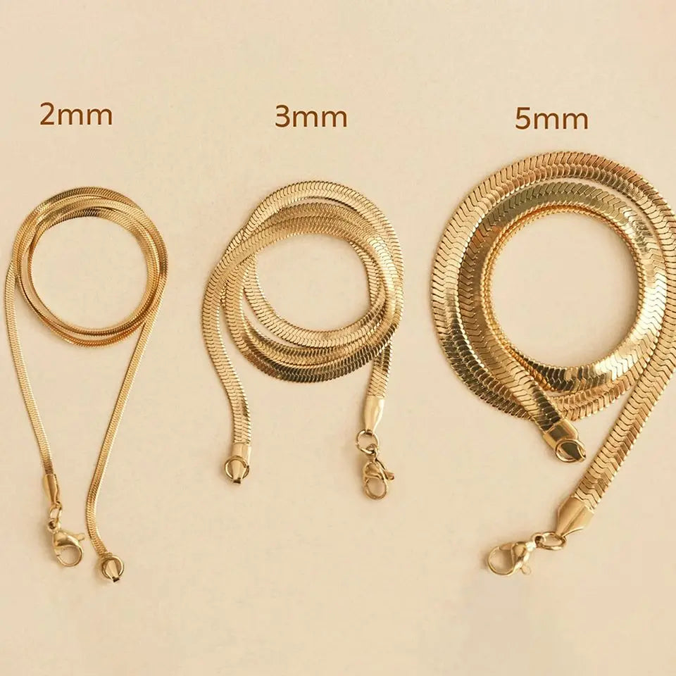 Hot Fashion Unisex Snake Chain Women Necklace Choker Stainless Steel Herringbone Gold Color Chain Necklace For Women Jewelry