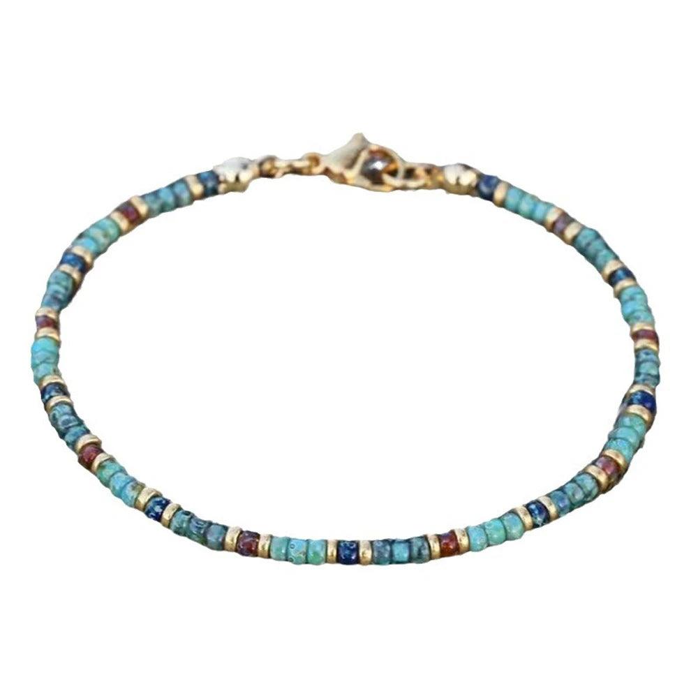 Natural Stone Beaded Anklets for Women Handmade Beach Boho Turquoise Beads Ankle Bracelet Jewelry Gift for Her