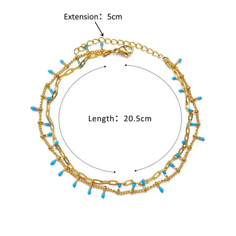 Anklets for Women Stainless Steel Stone Beaded Chain Anklet Summer Beach Accessories Boho Leg Bracelets Jewelry Tobilleras Mujer
