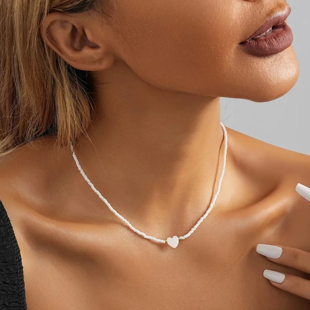 LATS Colorful Seed Beads Choker Nekklace for Women Girl New Love Heart Design Collar Fashion Jewelry Wholesale Dropshipping