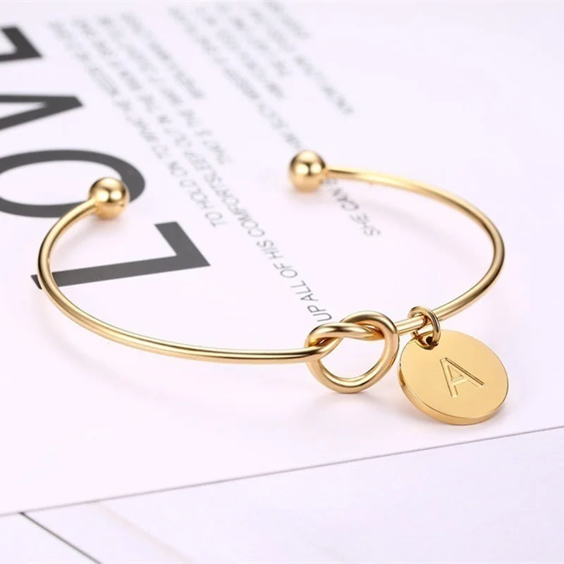 Trendy Initial Coin Charm Bangle for Women Men Lover Wife Stainless Steel Letter Cuff Bracelet Couple Jewelry Dropshipping