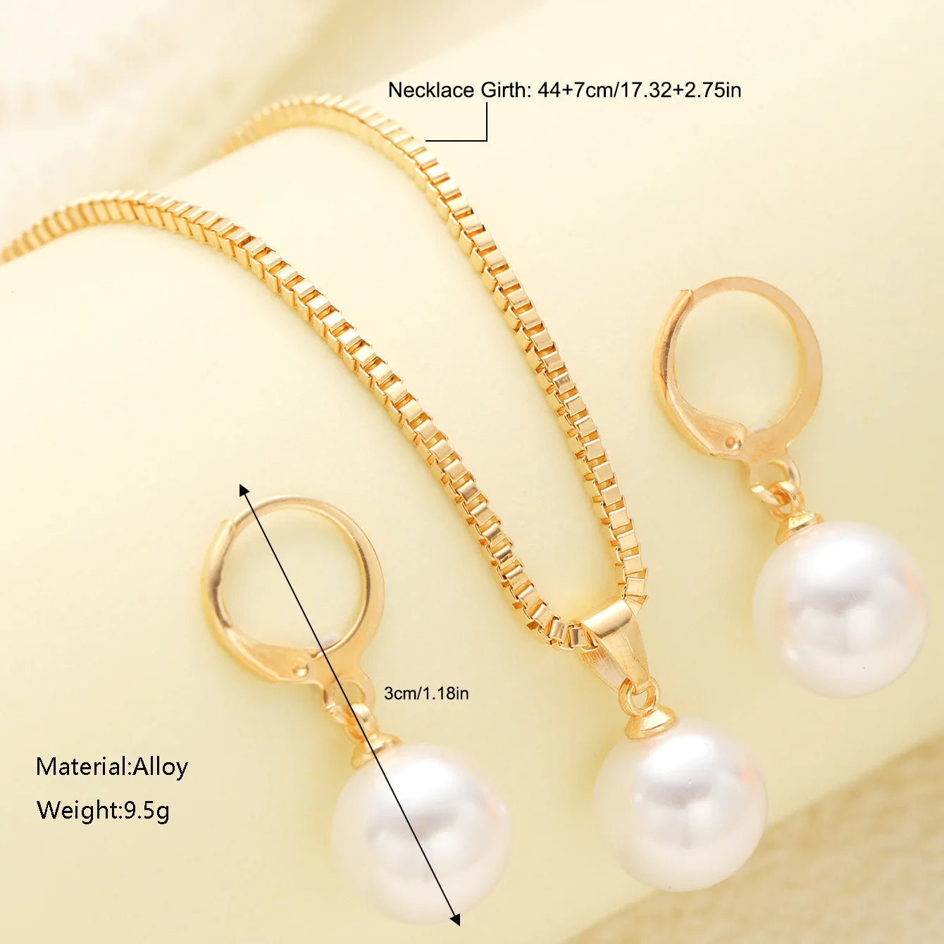LATS 3 Pcs/Set Round Pearl Pendant Necklace For Women Exquisite Fashion Rhinestone Double Earring Wedding Jewelry Set Gift