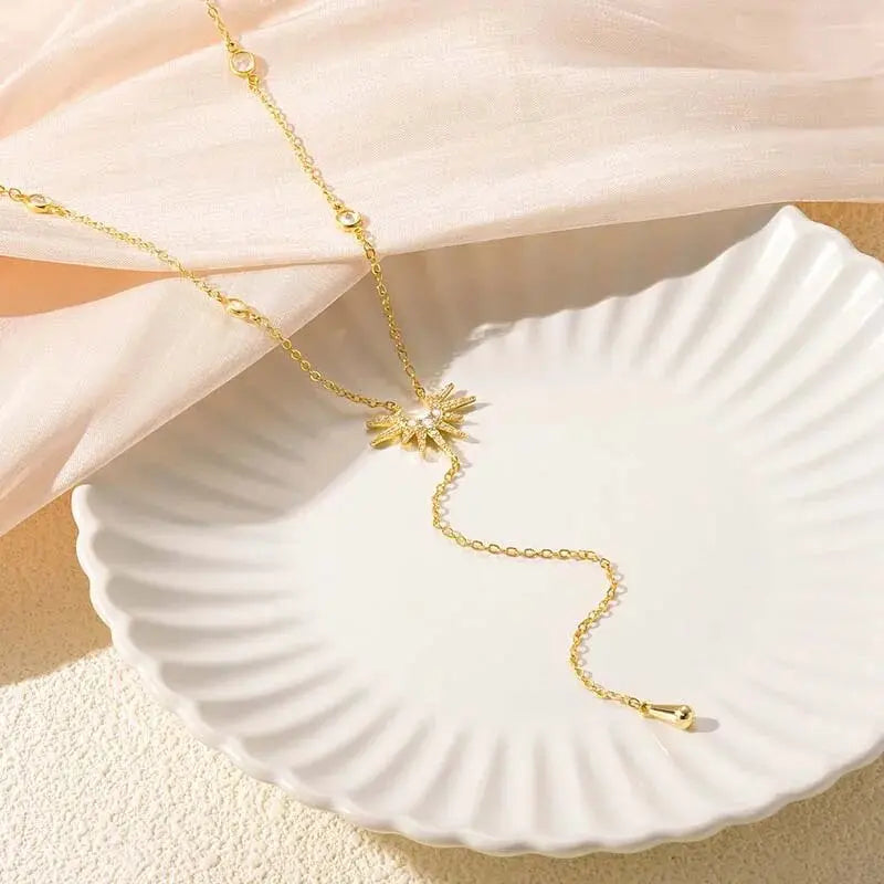 Collares colgantes LATS en forma de Y de color dorado para mujeres y niñas, gargantilla larga de lujo con borlas de circonita cúbica, regalo de joyería