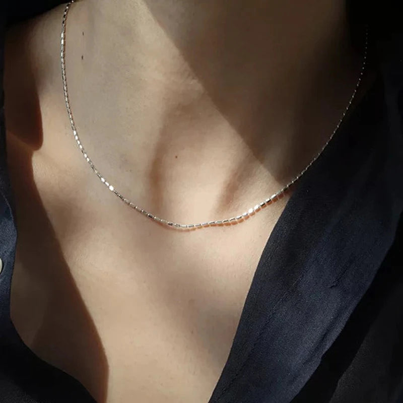 925 Sterling Silver Necklace With Simple Geometric Bead Choker Shiny And Delicate Collarbone Chain For Women's Fashion Jewellery