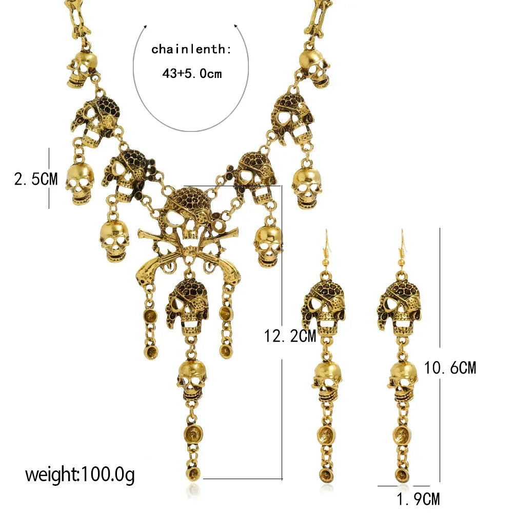 Halloween Jewelry Sets Vintage Goth Punk Pirate Skeleton Skull Statement Necklace And Earrings For Men Women Party Accessories
