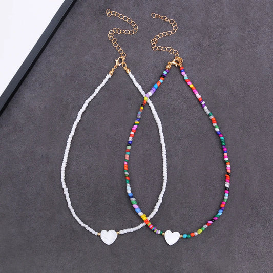 LATS Colorful Seed Beads Choker Nekklace for Women Girl New Love Heart Design Collar Fashion Jewelry Wholesale Dropshipping