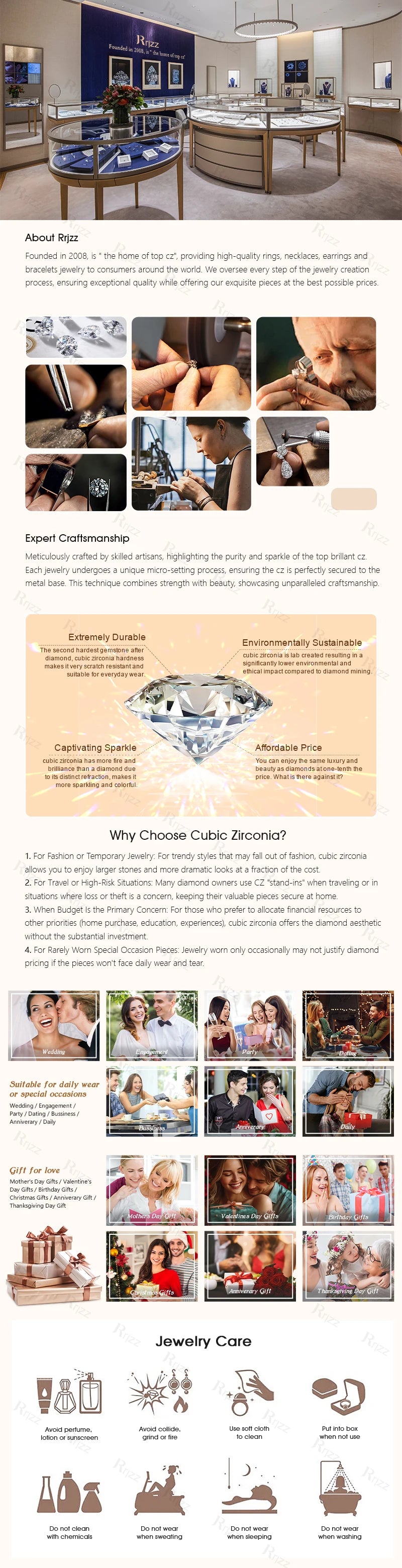 Rrjzz AAAAA CZ Simulated Diamond Unique Ring Luxury 14k Gold Plated Twist Band Design Rings for Women Men Fine Jewelry Gifts