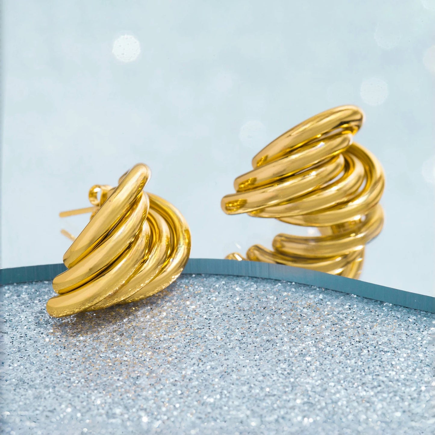 Stainless Steel Irregular Distort Geometry Hoop Earrings for Women Vintage Gold Plated Metal Smooth Earrings Charm Jewelry Gift
