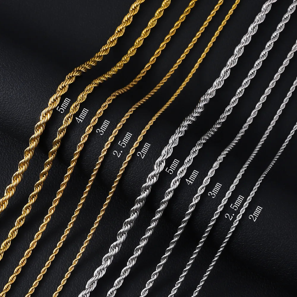 Men Stainless Steel Twist Chain Necklace Hip Hop Party Jewelry Fashion Accessories Gifts