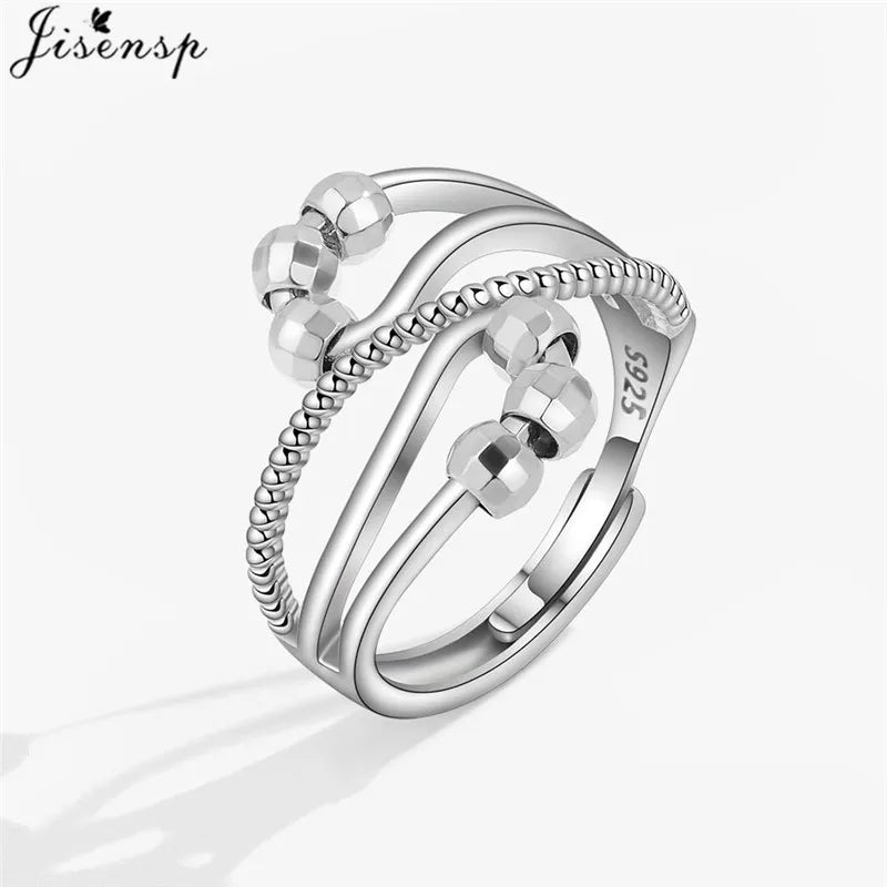 Simple Metal Beads Fidget Rotating Rings for Women Men Rotate Freely Anti Stress Anxiety Ring Spiral Round Ball Rotate Jewlery