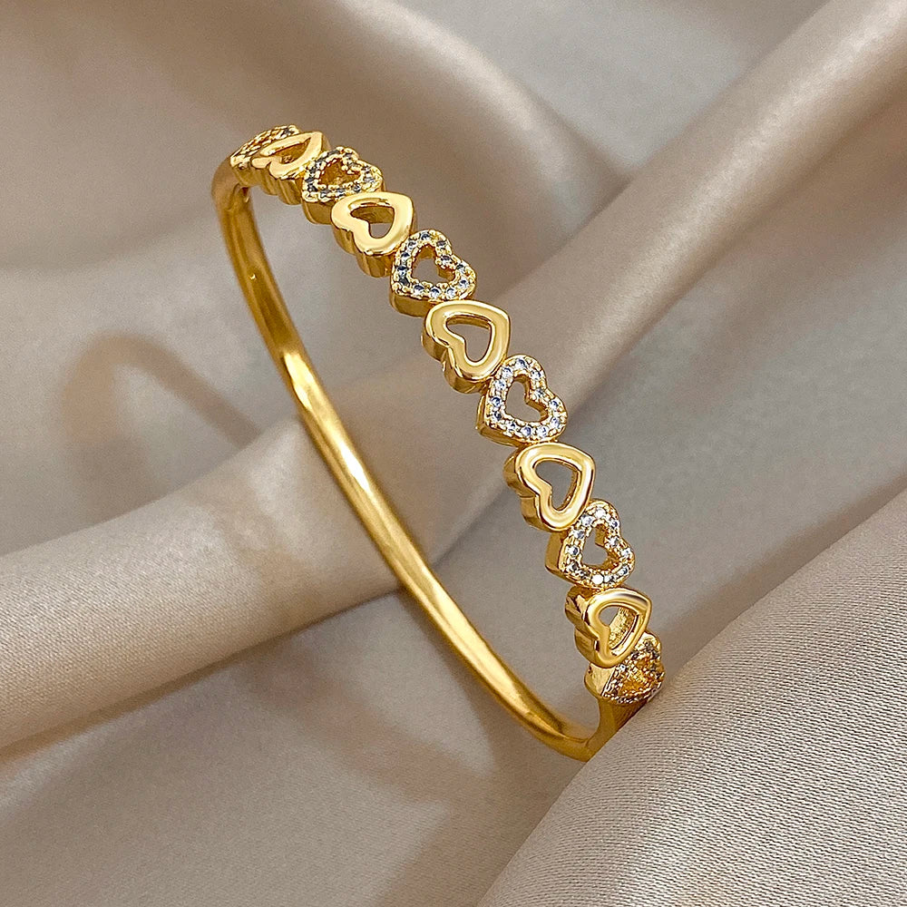 Flashbuy Gold Color Chic Inlaid Zircon Copper Bangle Bracelet For Women Statement New Design Temperament Wrist Fashion Jewelry