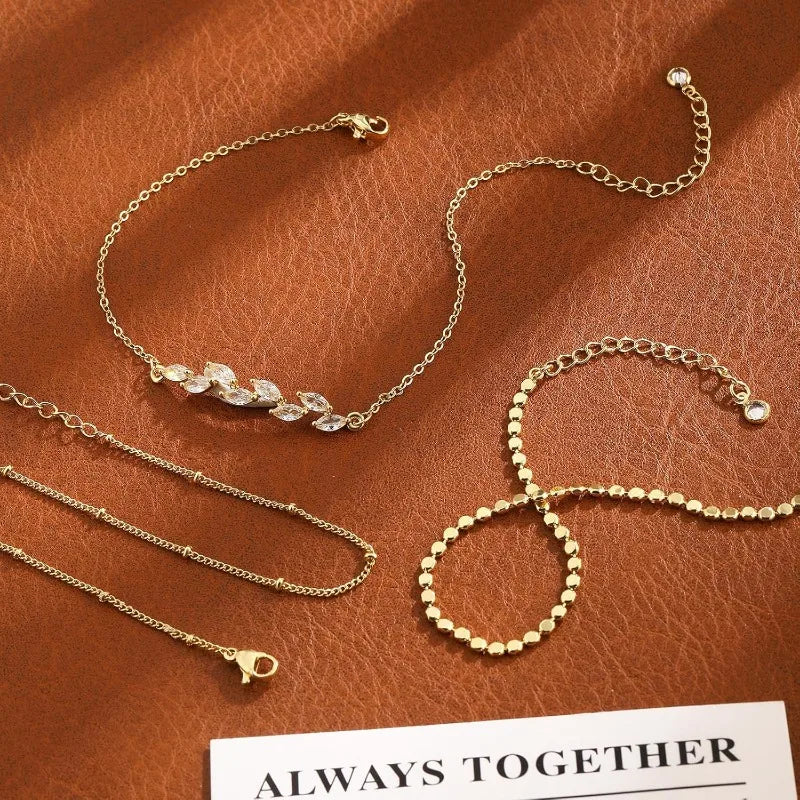Ankle Bracelets for Women Girls Waterproof Boho 14K Gold Plated STAINLESS STEE Bead Satellite Layered Anklets Set jewelry Gifts