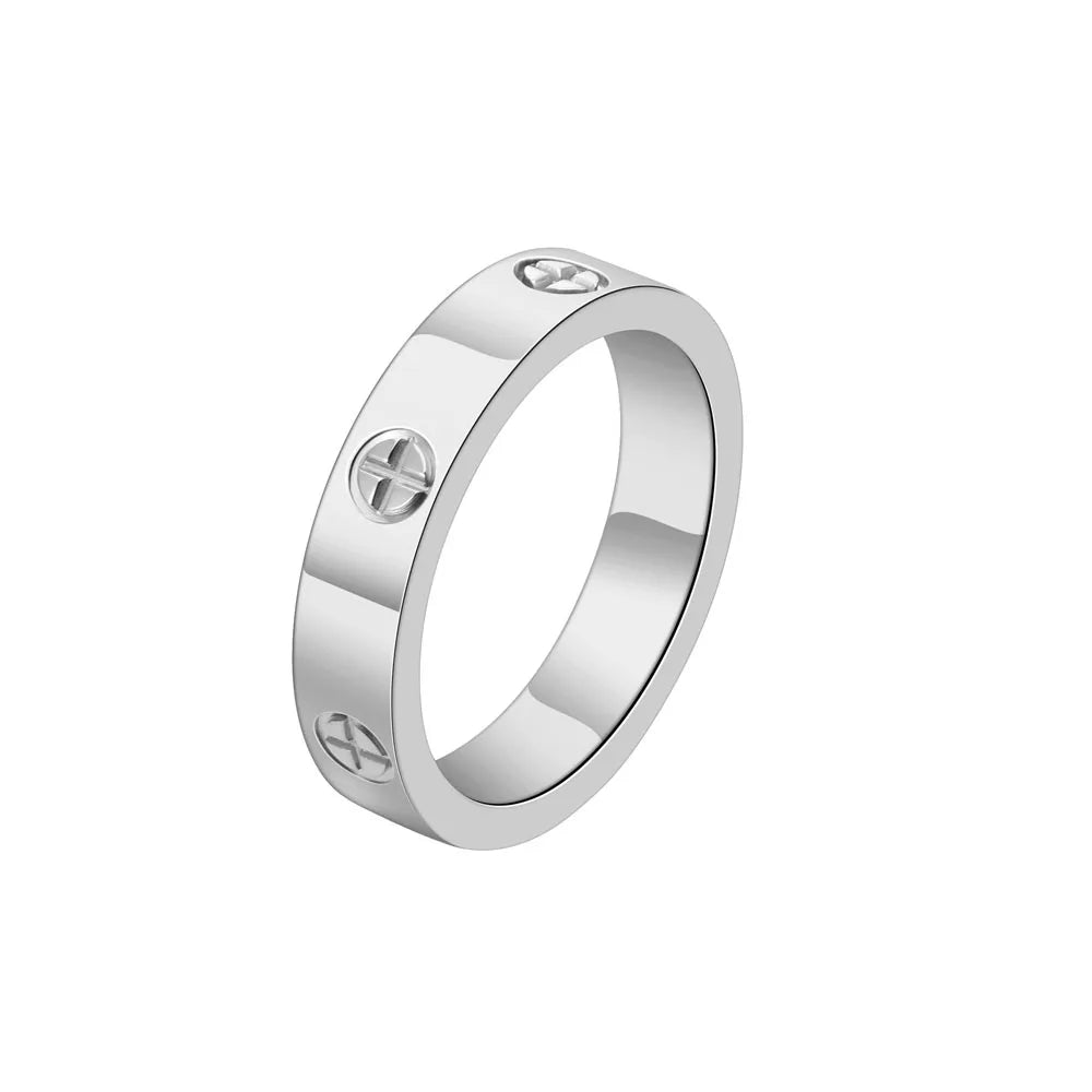 Classic Stainless Steel Cross with Zircon Love Rings for Women Men Couple Finger Ring Luxury Jewelry Wedding Party Gift