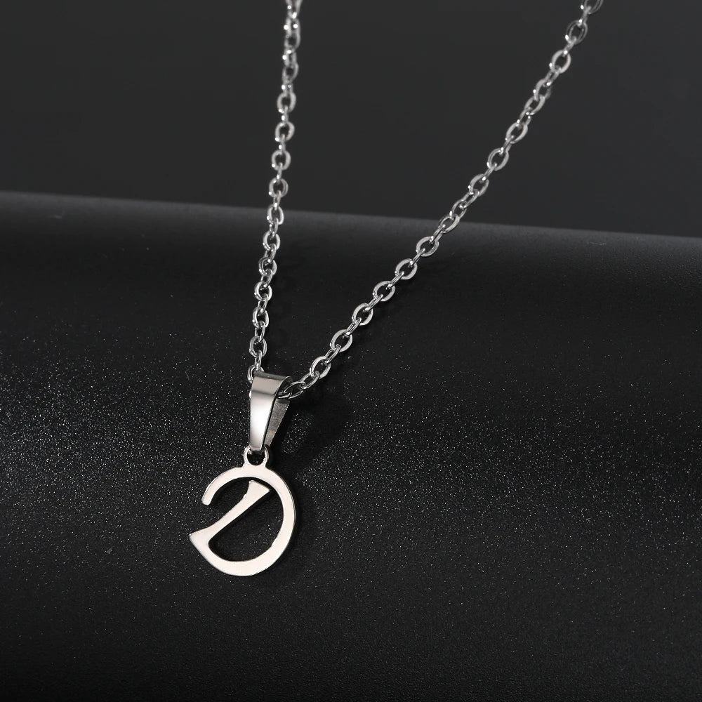Stainless Steel English Alphabet 26 A-Z Letter Necklace Pendant Women Men Capital Initial Name Necklace Birthday Gift