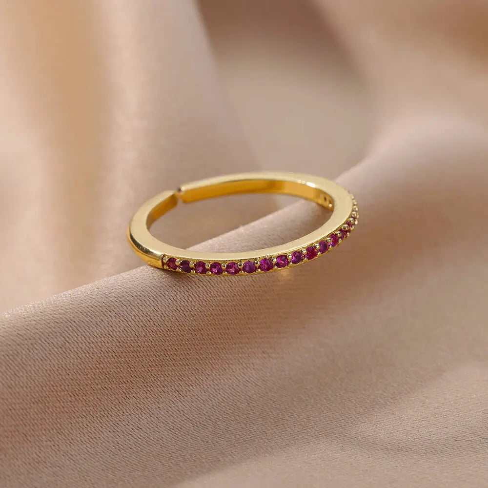 Mini Zircon Green Rings For Women Stainless Steel Gold Color Adjustable Finger Ring Engagement Wedding Christmas Jewelry Gift