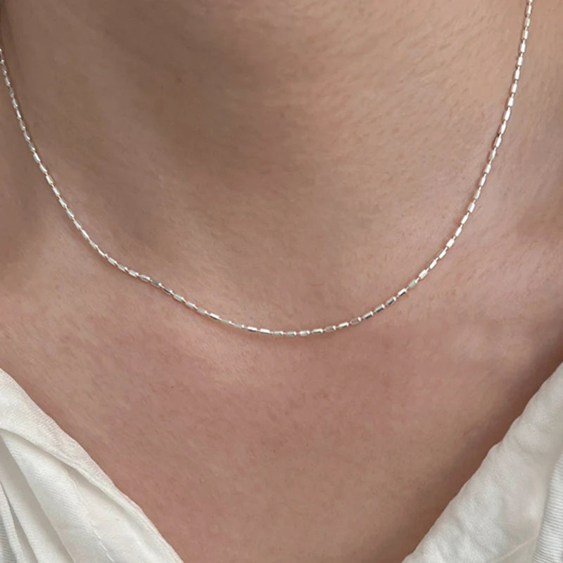 925 Sterling Silver Necklace With Simple Geometric Bead Choker Shiny And Delicate Collarbone Chain For Women's Fashion Jewellery