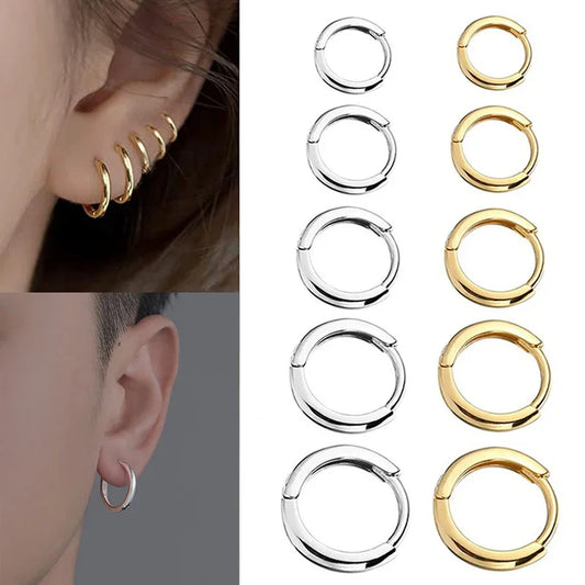 LATS 2024 New Simple Stainless Steel Small Hoop Earrings for Women Men 8mm To 20mm Round Cartilage Ear Piercing Fashion Jewelry