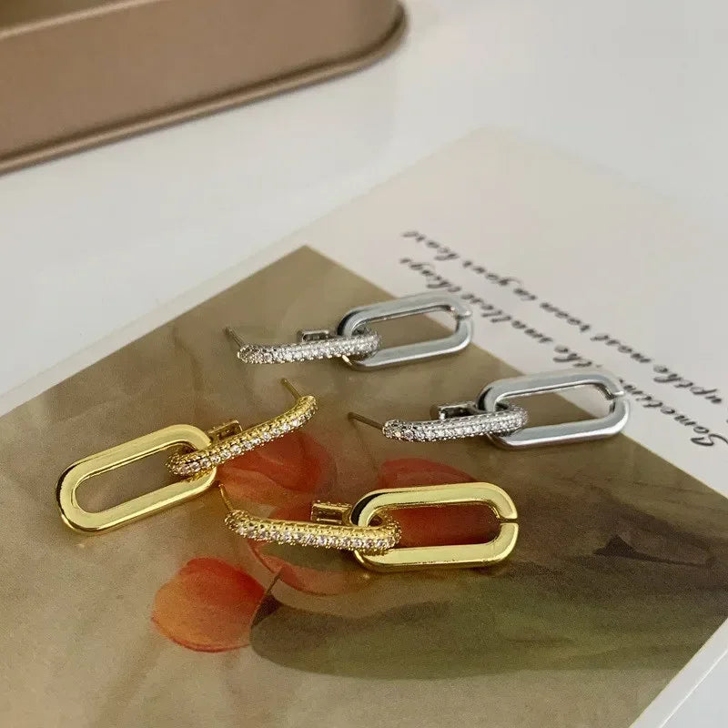 Brincos de argola redondos com design criativo, brilhantes e cheios de cristais geométricos para mulheres, pingente prateado, aço inoxidável, joias coreanas