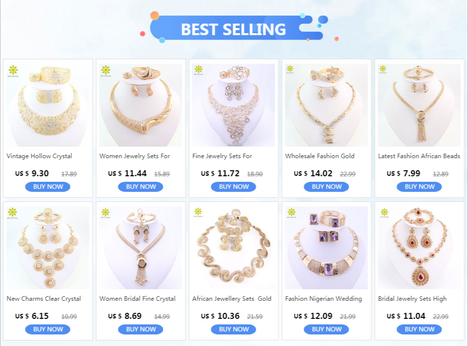 Free Shipping Latest Fashion Trendy Jewelry Set For Women Gold/Silver Color Beads Collar Necklace Earrings Bracelet Rings Sets