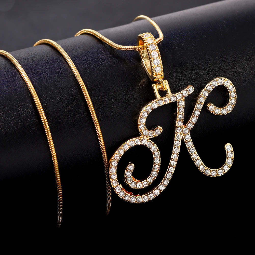 Flatfoosie New A-Z Cursive Initial Letter Name Pendant Necklace For Women Simple Rope Chain Letter Necklace Fashion Jewelry Gift
