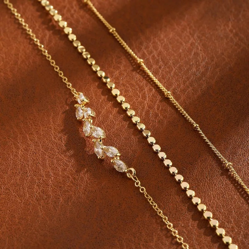 Ankle Bracelets for Women Girls Waterproof Boho 14K Gold Plated STAINLESS STEE Bead Satellite Layered Anklets Set jewelry Gifts