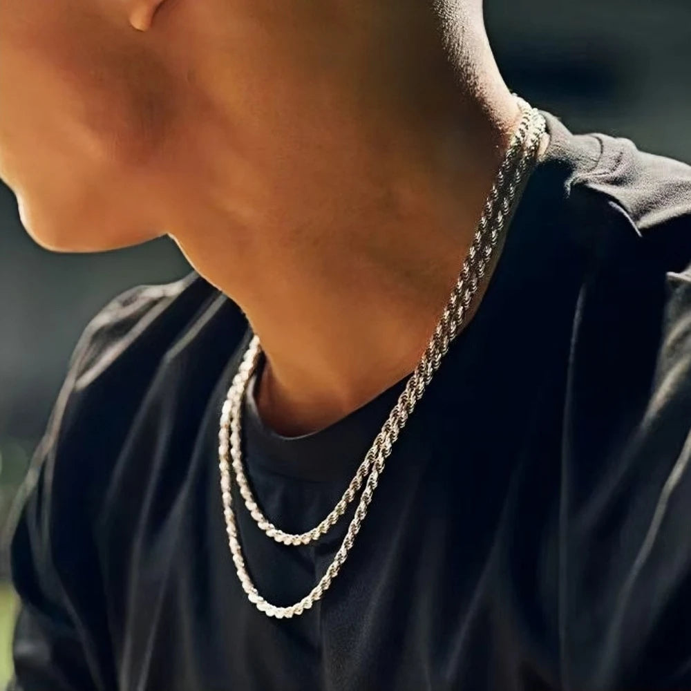 Men Stainless Steel Twist Chain Necklace Hip Hop Party Jewelry Fashion Accessories Gifts