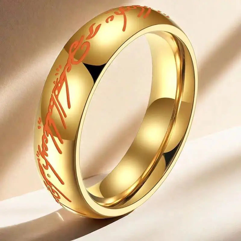 Rings of Power 3D Carved Engraving the Ring for Men Gold Plated Stainless Steel Master Ring Jewelry Gifts Width 6MM
