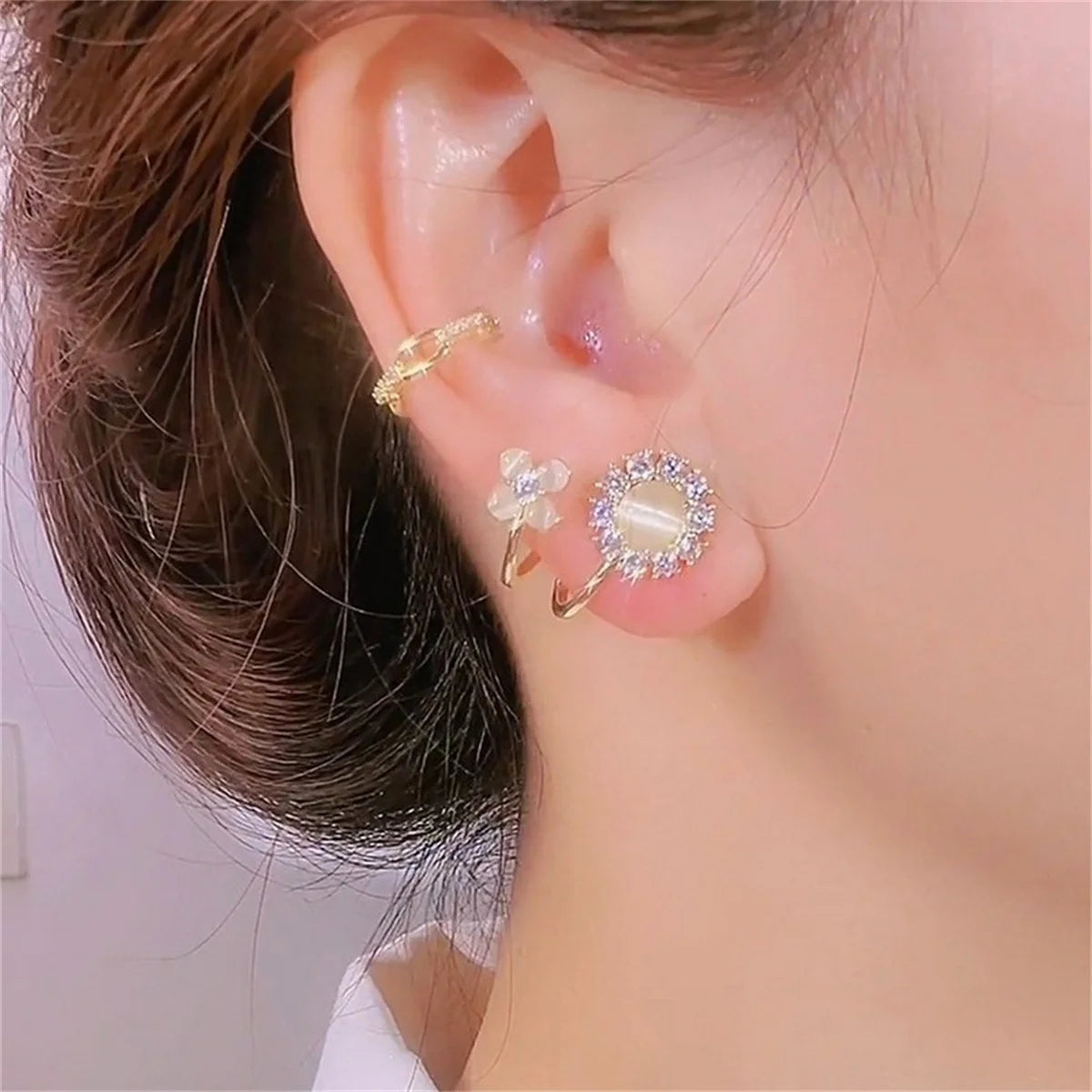 Exquisite Opal Flower Stud Earrings For Women Korean Shiny Crystal Imitation Pearl Floral Leaves Earring Wedding Party Jewelry