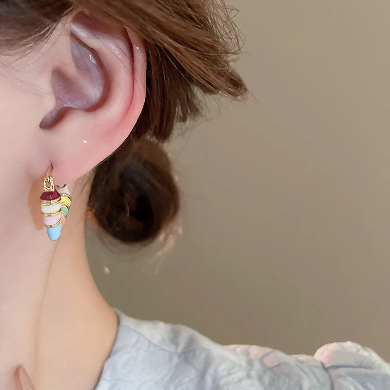 Candy Colorful Heart Hollow Hoop Earrings for Women Korean Sweet Design Sense Ear Buckle Cute Fashion Temperament Party Jewelry