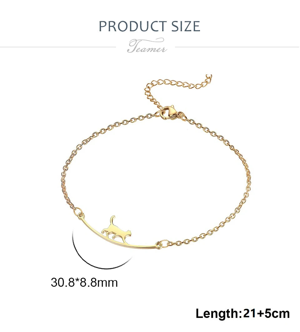 Teamer Cute Walking Cat Anklets for Women Stainless Steel Jewelry Foot Bracelet Fashion Summer Beach Accessories 2025 Wholesale