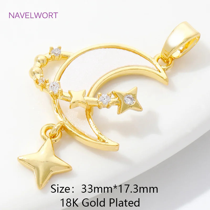 Pendants For Necklace Accessories 18K Gold Plated Brass Inlaid Zircon Moon/Star Charm Pendant DIY Jewelry Making Supplies
